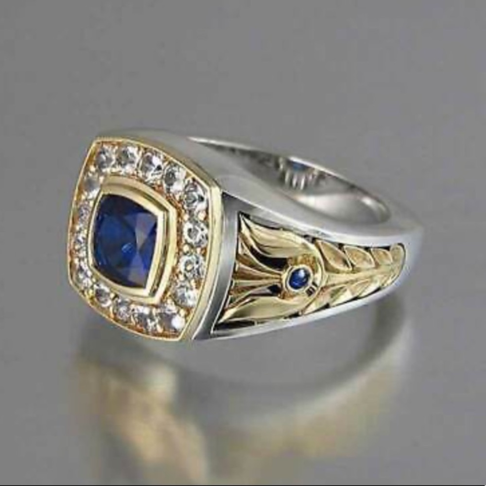 NEW Two Tone Ring for Men/women 925 Silver Blue - Picture 6 of 9